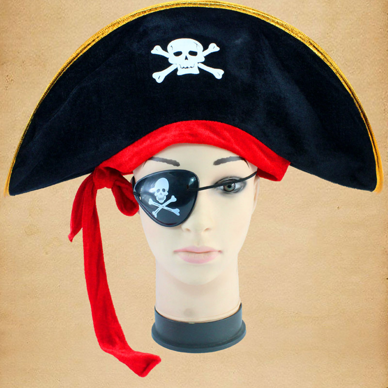 Kapteenin hattu Flat Pirate hattu punaisella nauhalla