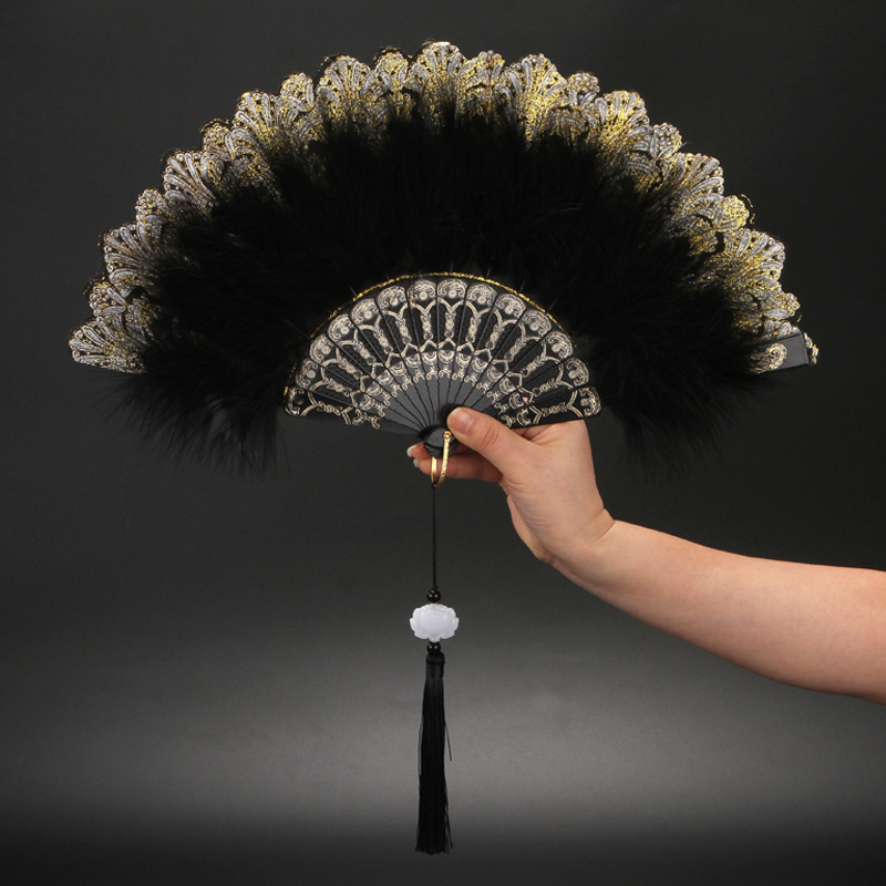 Lolita värikkäät höyhenen taitettavat tuulettimet