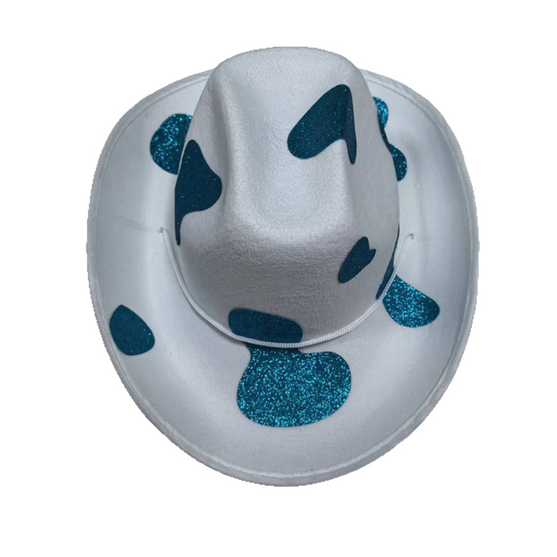 Monivärinen lehmäkuvioinen Sparkly Cowboy-hattu