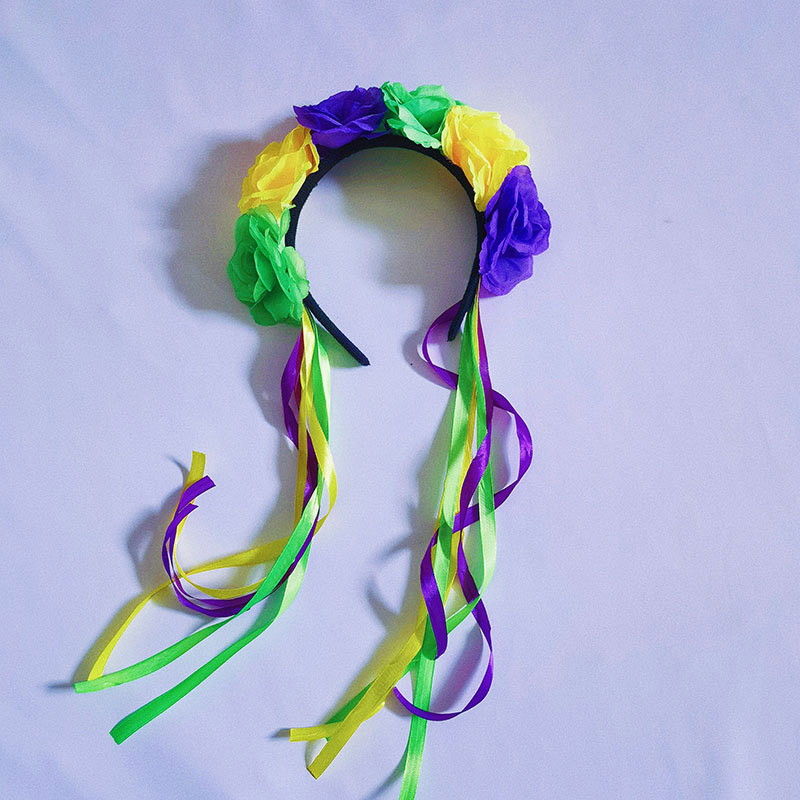 Violetti keltainen vihreä keinotekoiset kukat grosgrain nauha pääpanta