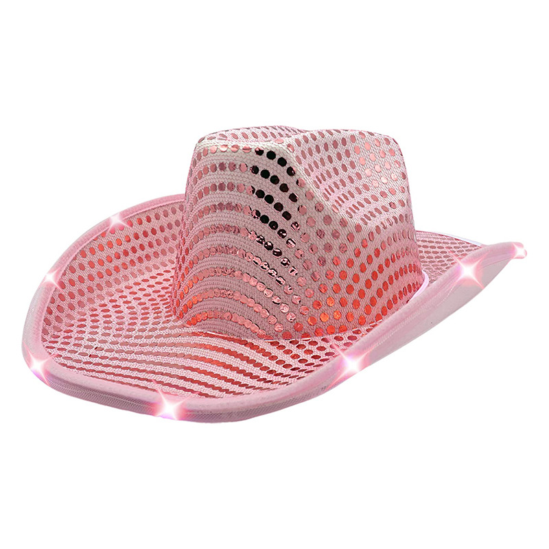 Paljetti cowboy hattu LED -valolla