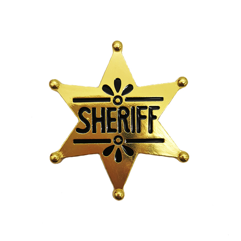 Kuusi-osoitettu tähtipolities Vest Sheriff Badge Brouch